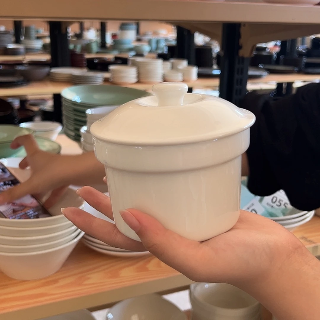 新骨瓷048微瑕暖白4寸带盖炖盅