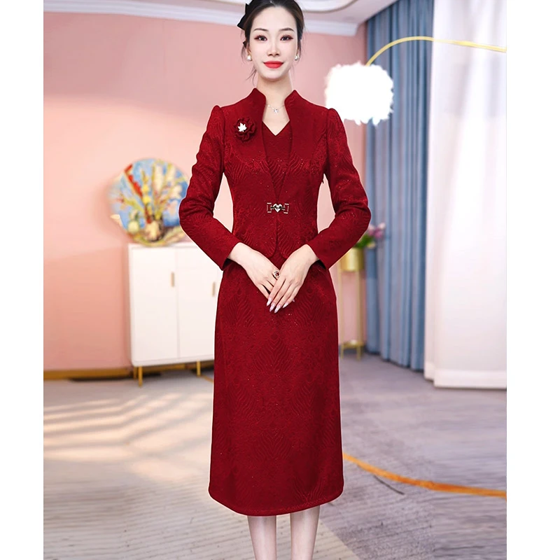 JG-24D269 新款2024年冬季时尚气质优雅显瘦假两件连衣裙 M-4XL