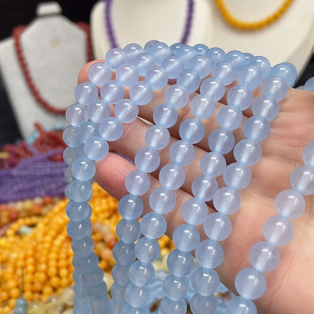 玛瑙/玉髓未镶嵌半成品冰蓝玉8m散珠