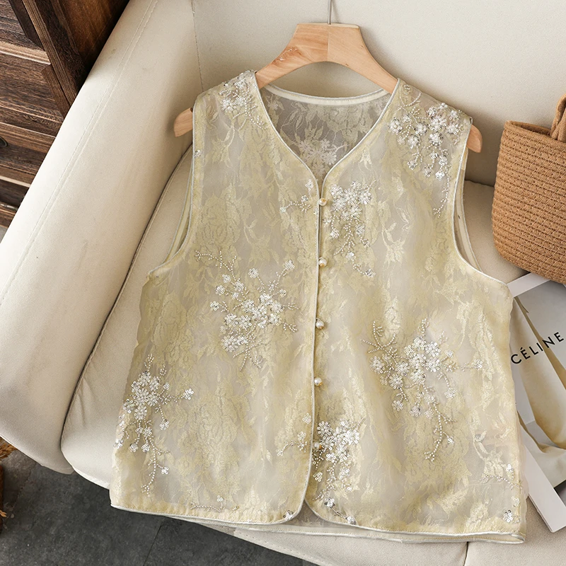 【荧菊】春夏2025新款国风马甲女装新中式圆领绣花气质薄款马夹外套