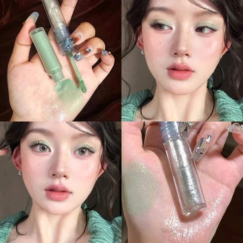 夏日青提妆！薄荷奶绿色双头液体眼影小青的星蓝色截断爆闪碎闪钻