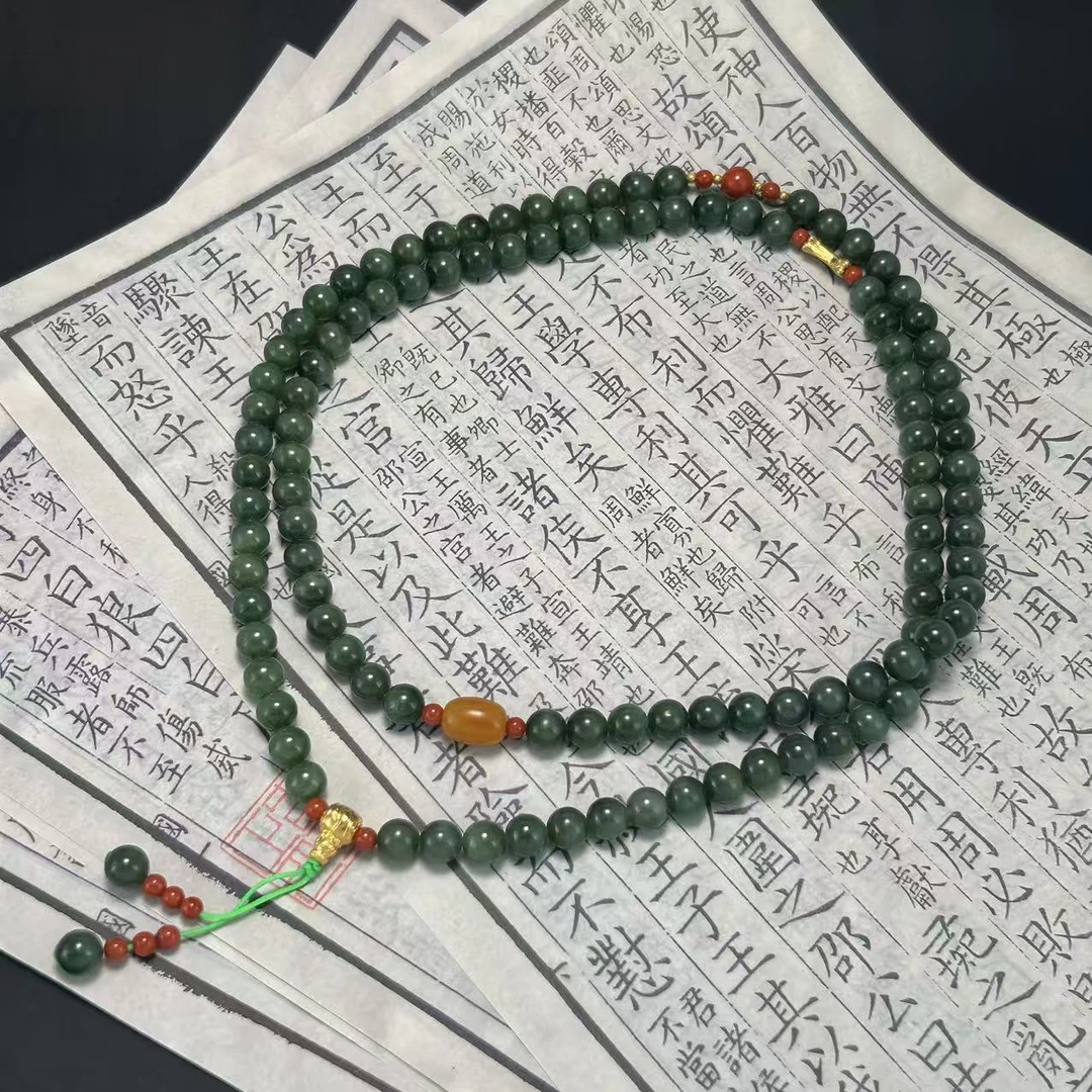 18K金和田玉(碧玉)diy颈饰-珠径7.5-8mm-HTY839