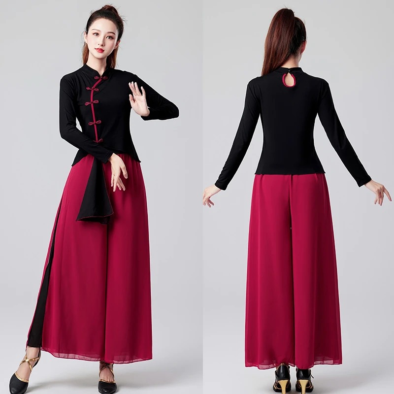 VRVR新款广场舞服装套装中国风长袖跳舞衣服专用雪纺复古舞蹈服