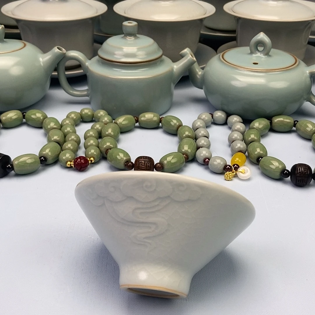 杯仿古月白祥云斗笠杯原矿原釉原产地