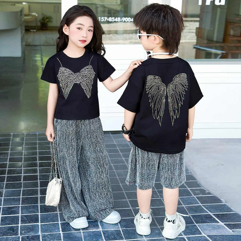 儿童短袖套装夏季酷帅兄妹装洋气休闲中大童时髦幼儿园街舞演出服