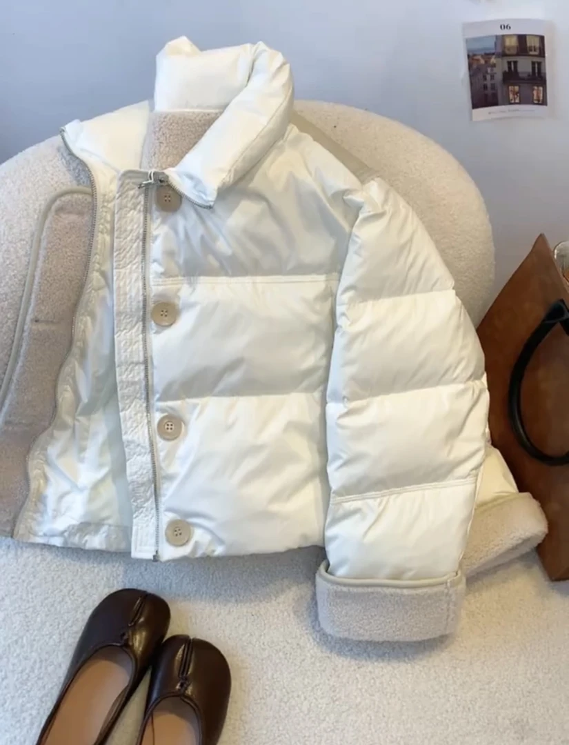 仿羊羔毛拼接立领短款棉服女冬季2025新款加厚保暖小众棉衣外套潮