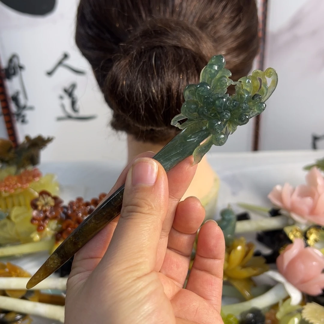 定制蛇纹石玉毛货发饰