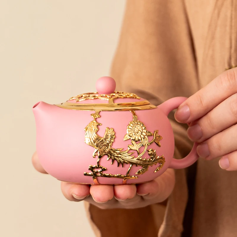联谊金镶玉粉紫砂一壶两杯高档茶具茶壶女性轻奢高端茶器礼盒装