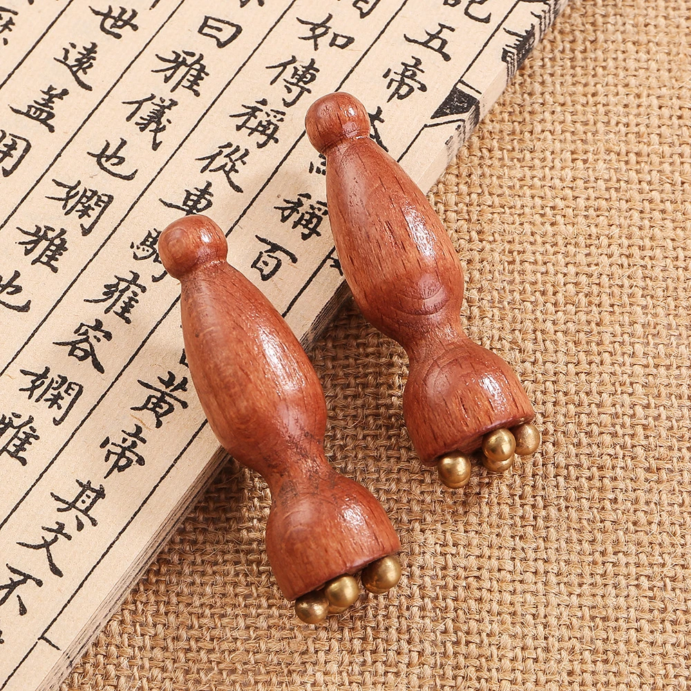 小莲蓬面部按摩器脸部美容黄铜刮眼部拨筋棒点穴护肤工具花梨木A1