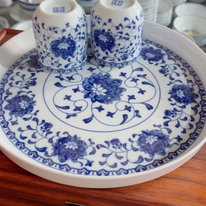 缠枝莲大茶盘1个9个缠枝莲可乐杯富**祥