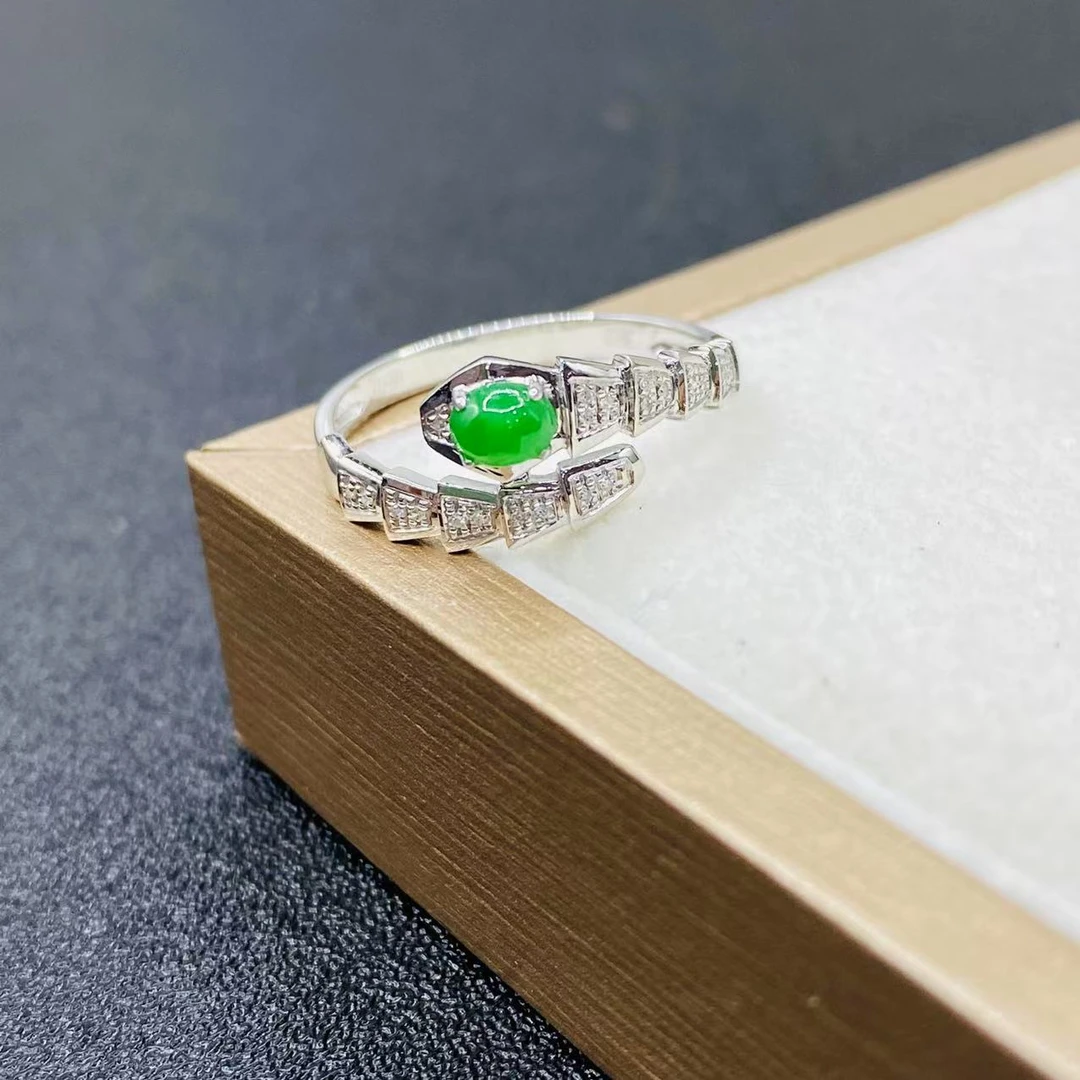 杨教授珠宝18K金镶嵌满色翡翠蛋面戒指蛇年款蛇戒气质时尚复古 YC