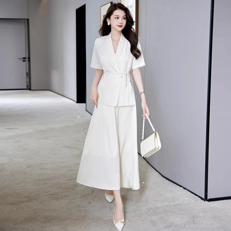 大码气质时尚套装2025新款夏季高端优雅气质吊带裙短袖西装两件套