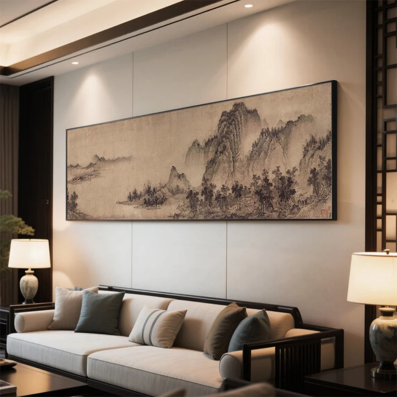 禅意水墨画客厅装饰画新中式大气山水沙发背景墙挂画茶室书房壁画