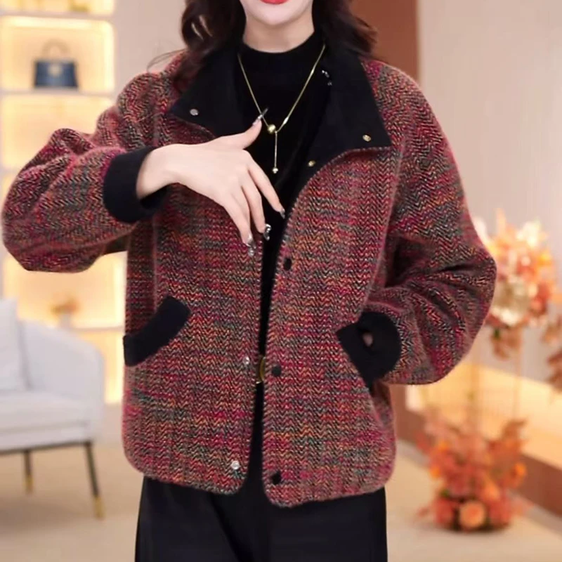 中年妈妈时尚女装百搭短外套秋冬新款40岁50洋气遮肉减龄显瘦上衣