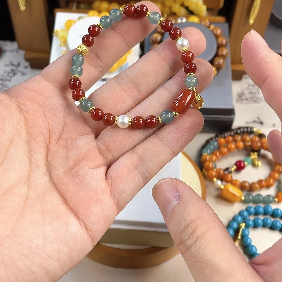 南红玛瑙手饰银S925镀金镶嵌