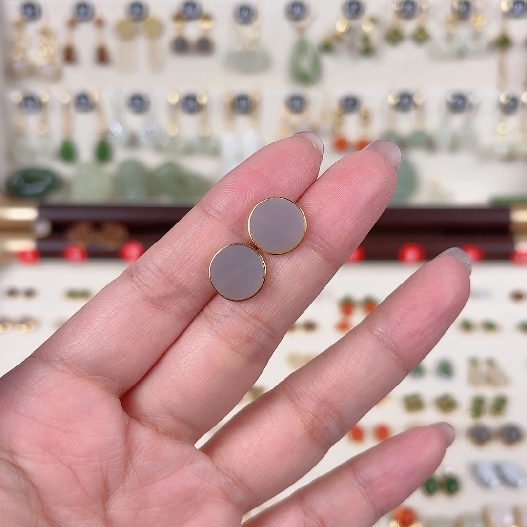 银S925镶嵌和田玉耳饰