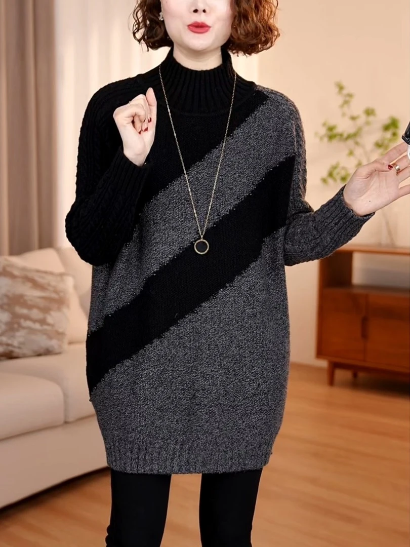 加厚毛衣女秋冬季新款百搭打底衫大码针织内搭中长款宽松显瘦上衣