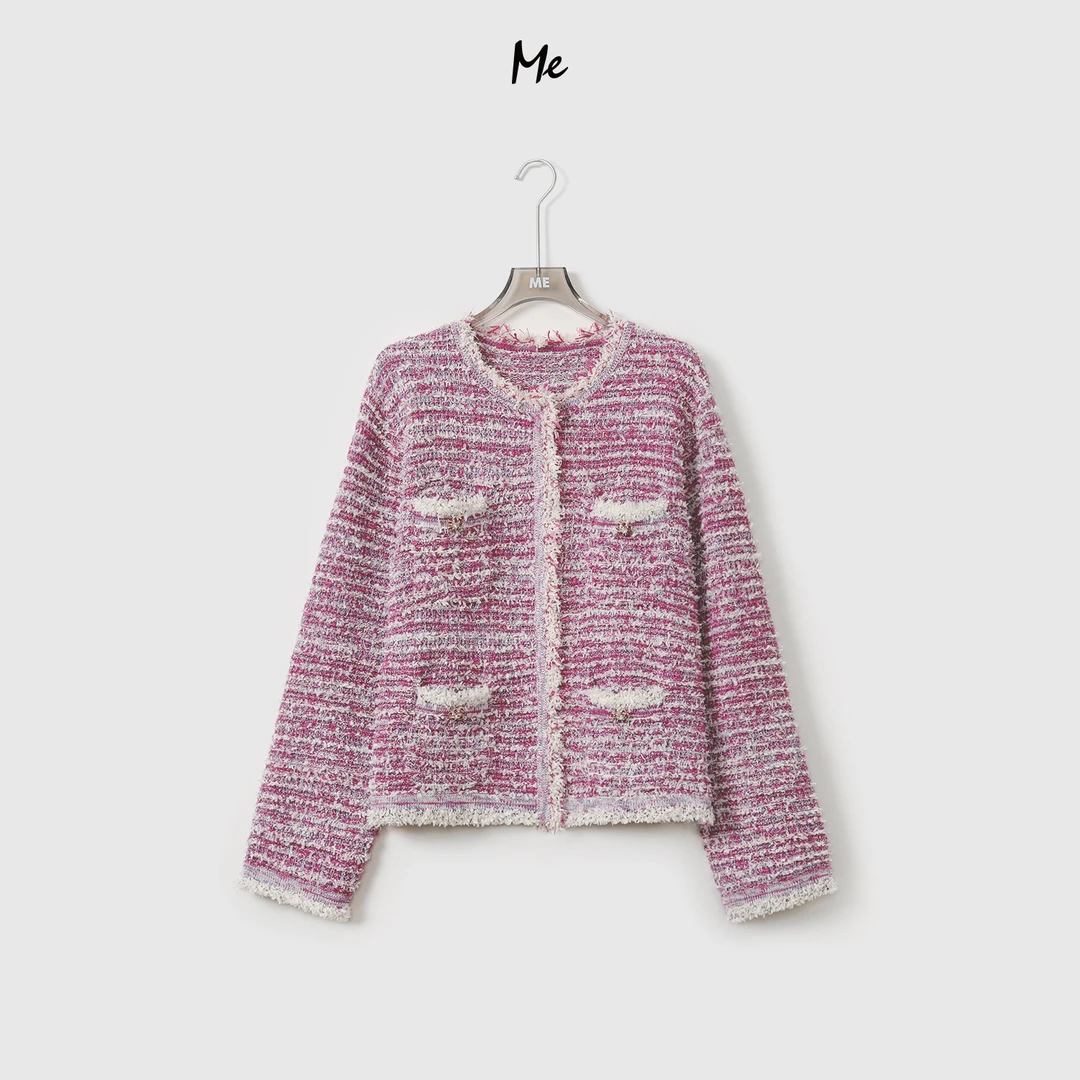 ME【莓莓芝士】蝴蝶纱混纺百搭圆领针织外套高定设计款上衣MEQA2451