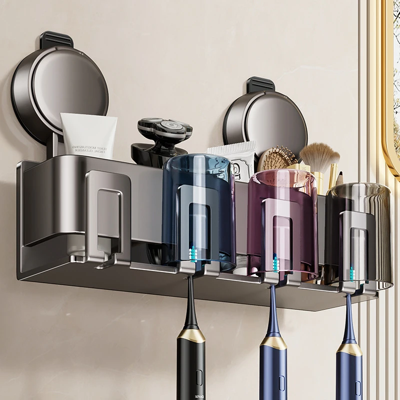 家用卫生间吸盘牙刷牙杯置物架免打孔挂墙式洗漱台漱口杯收纳神器