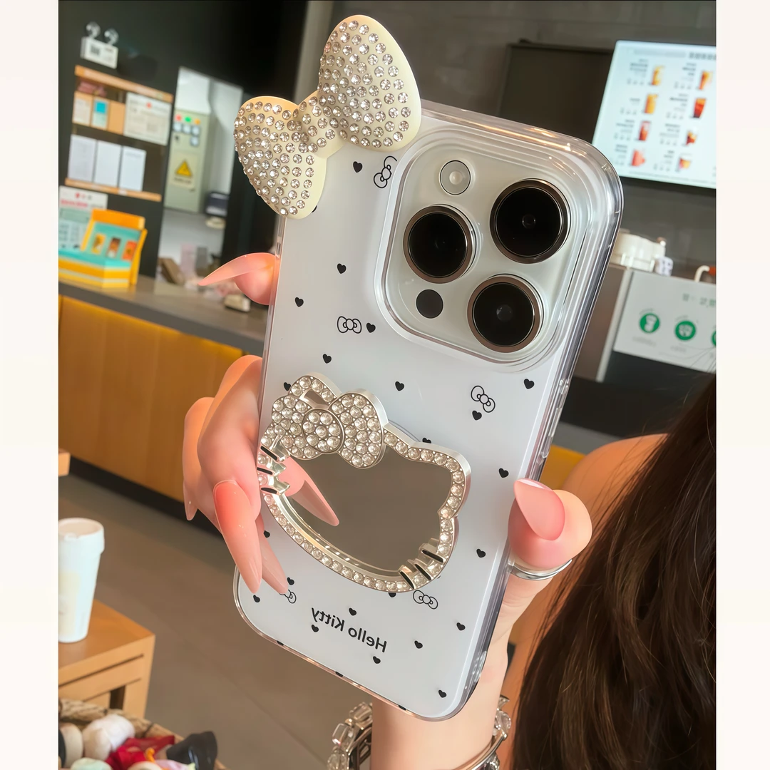 BANCA蝴蝶结镜子kt支架适用苹果16/17手机壳华为vivo小米15oppo