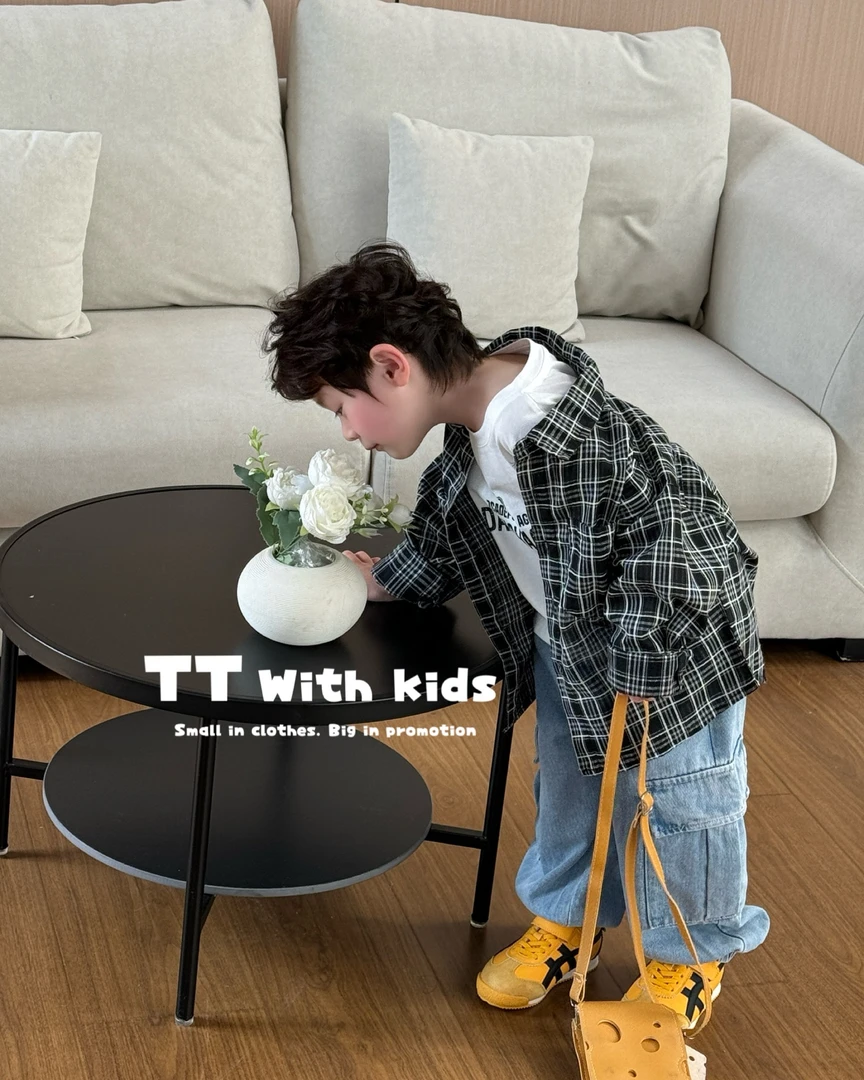 儿童洋气休闲春秋套装女童长袖百搭宽松格子韩版拼接秋季小童帅气