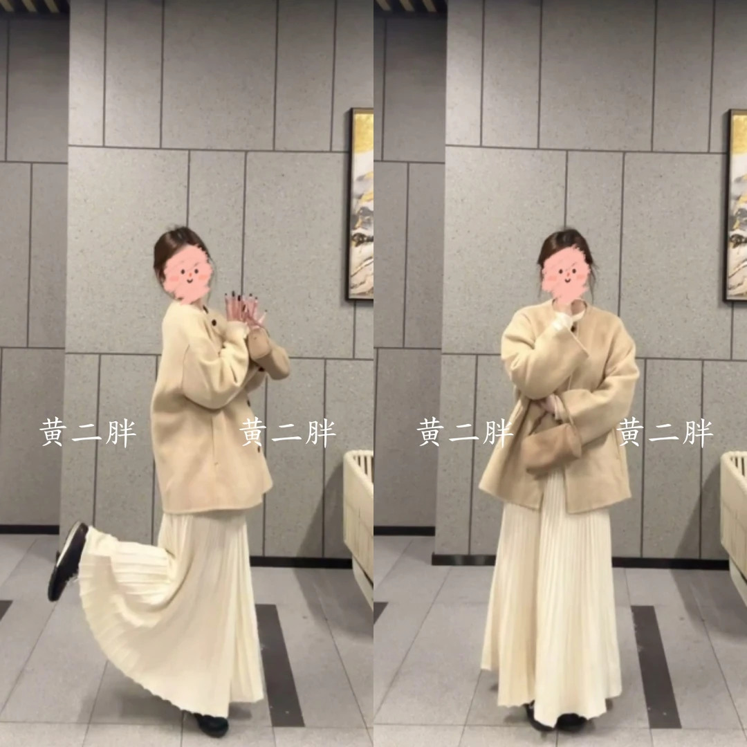 留洋千金大衣初秋新款2025秋冬女装双面毛呢外套高级感半身裙套装