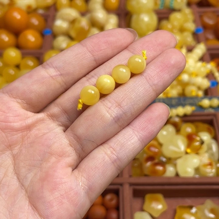 吃***豆蜜蜡未镶嵌珠宝奇石圆珠散珠微花粉