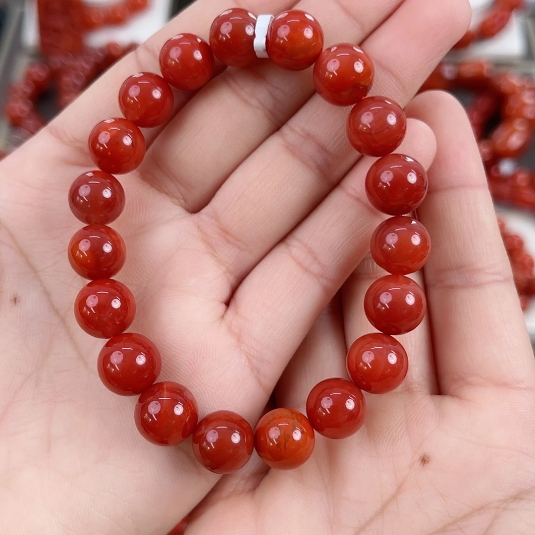 南红玛瑙未镶嵌瓦西锦红圆珠单圈10mm