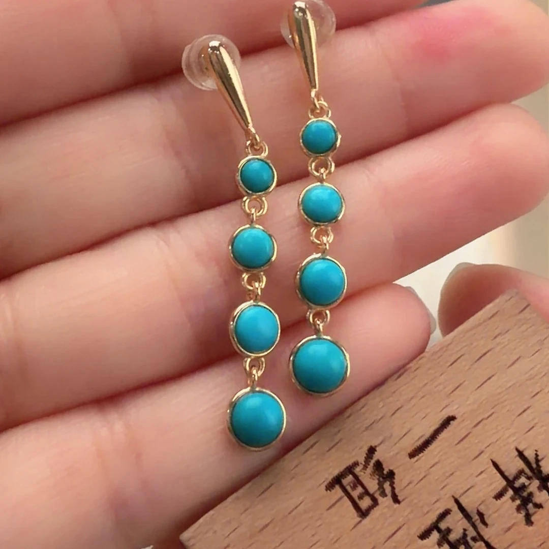 绿松石银S925镶嵌耳饰