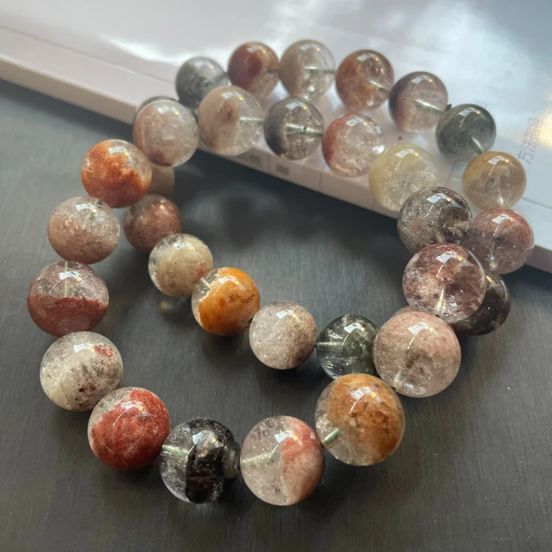 半盆四季幽灵天然水晶手串绿幽灵红幽灵兔毛彩幽灵水晶手链体透