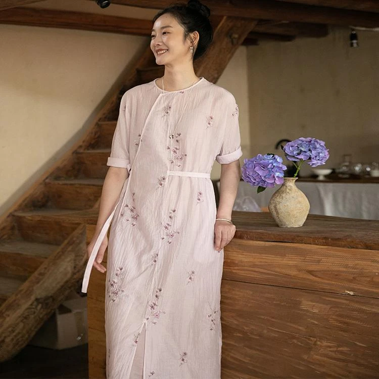 【经典回归】牧衣游丝棉匹绣连衣裙中式禅意茶服气质裙子 溪云