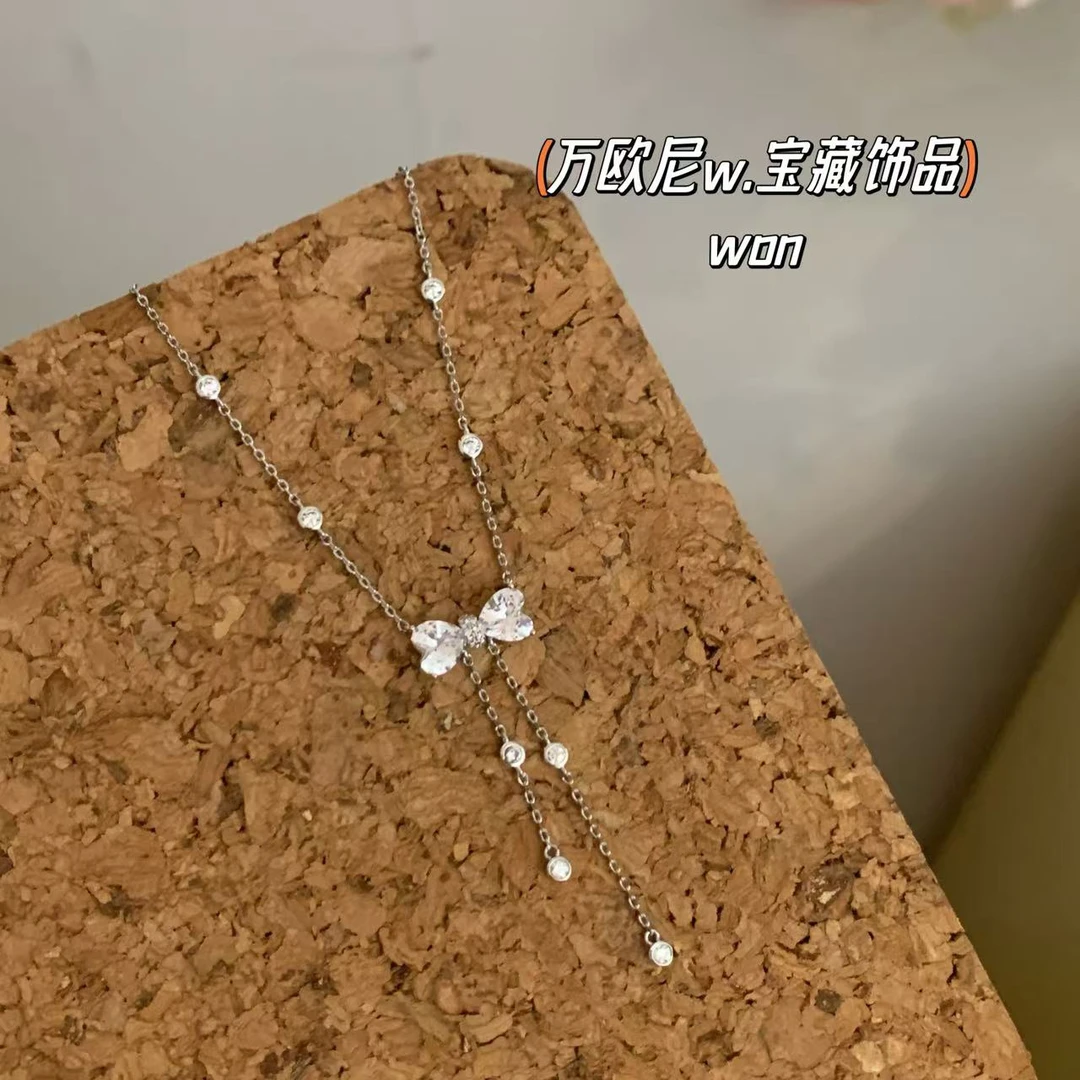 铜合金合成锆石项链 CHANGE x 一个蝴蝶结项链百搭超仙小众弧X151