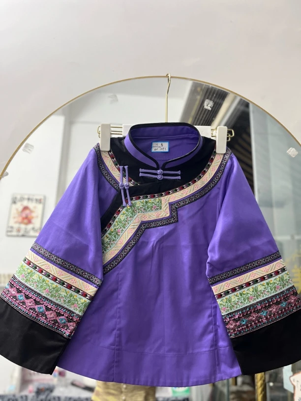 新款少数民族布衣族紫色上衣