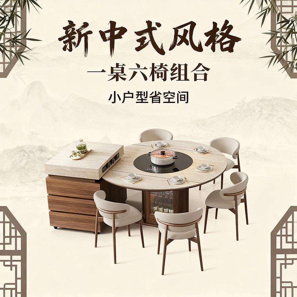 中古风移动岛台可折叠餐桌组合多功能可定制烤箱茶台款圆桌岛台