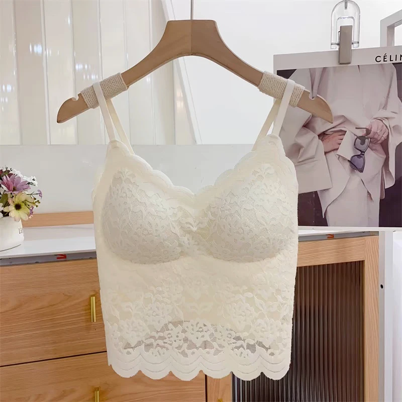 纯欲甜美蕾丝吊带背心女生胸垫一体内搭外穿美背无痕修身上衣