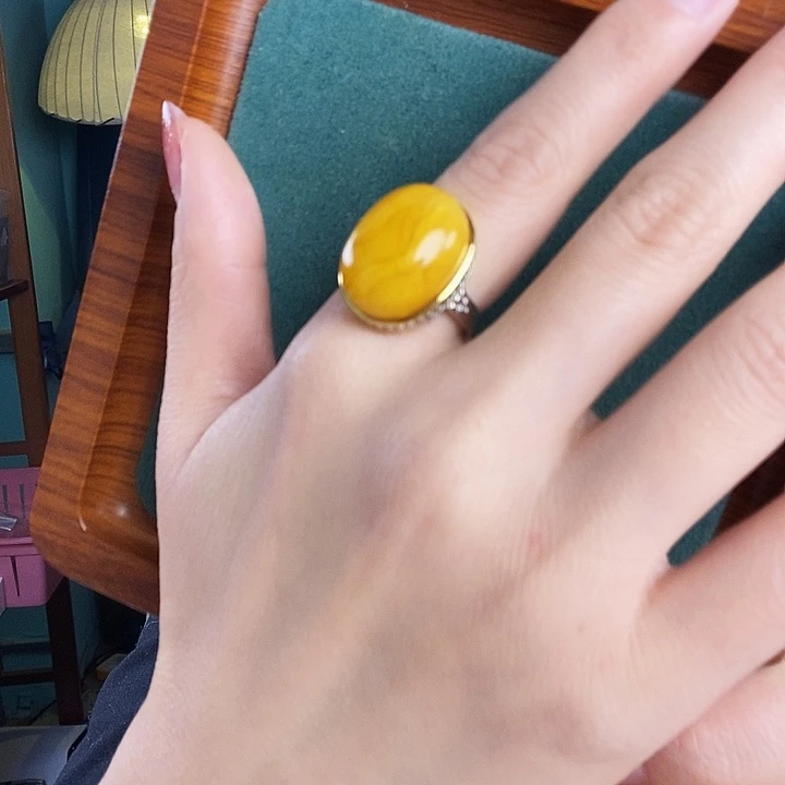 蜜蜡银S925镶嵌戒指戒指