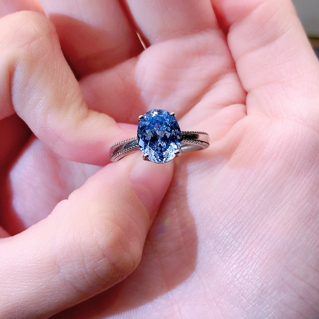 银S925镶嵌戒圈海蓝宝石