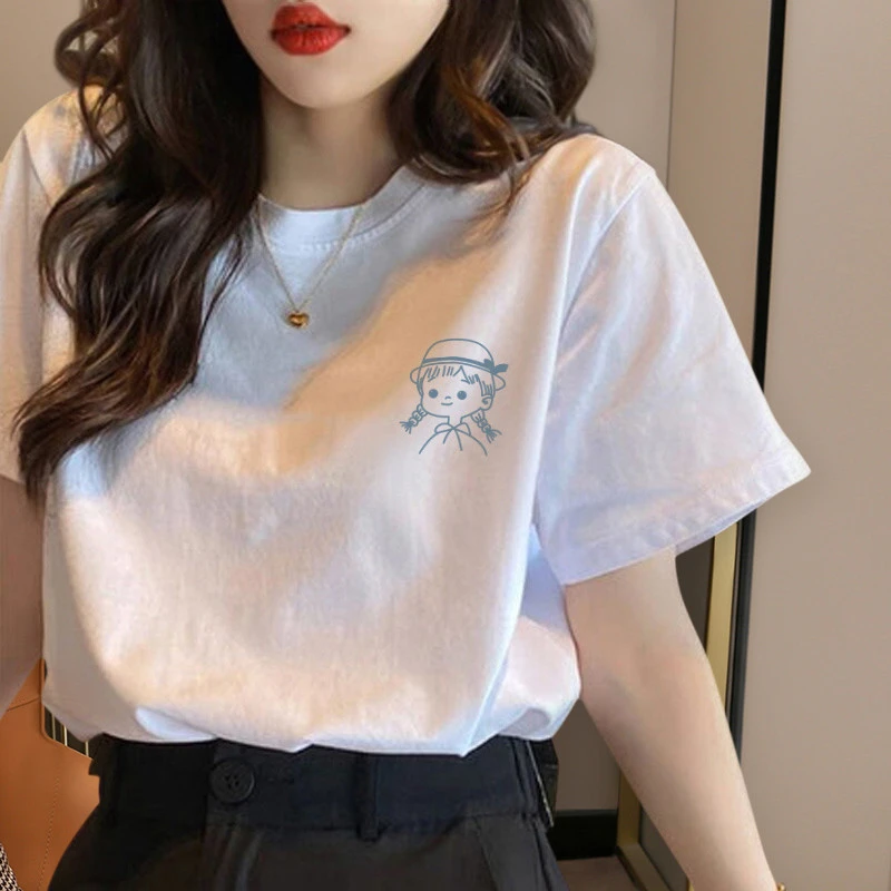 2025新款夏季正肩纯棉短袖t恤女装薄款宽松纯白色显瘦半袖上衣潮