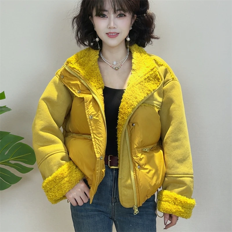 迪否拼接皮毛一体拼接棉服2025冬季新款时尚女士外套2356