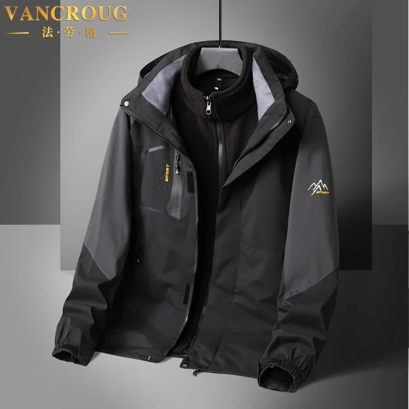 VANCROUG/法劳格冲锋衣男士秋冬大码三合一外运动防风宽松保暖衣