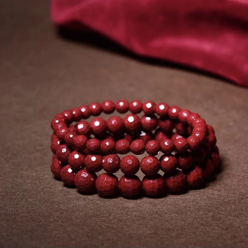 含辰砂工艺品高含量朱砂手链女本命年切面素圈手串时尚简约款