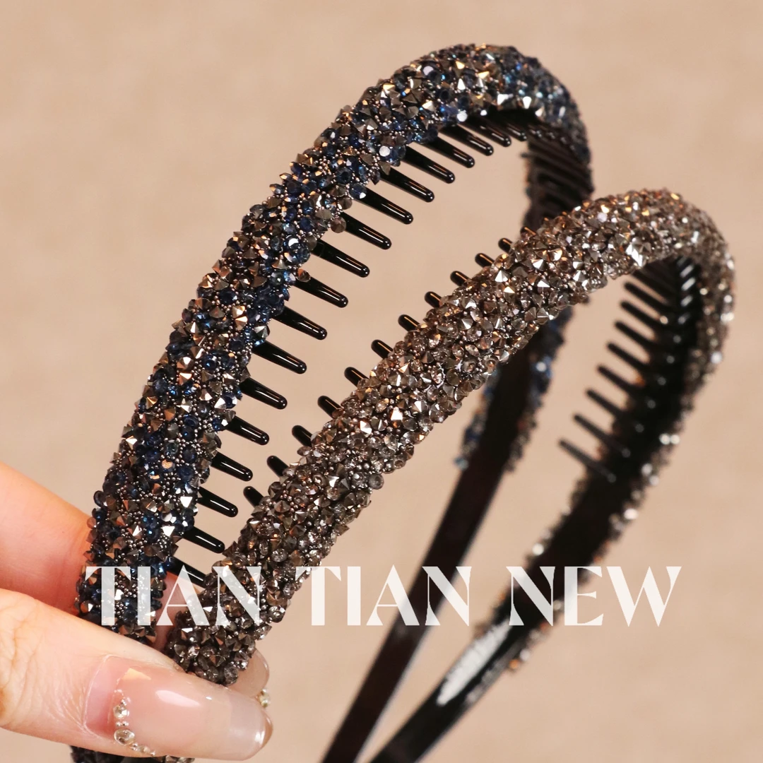 A155高级感水钻发箍不勒头发捆头箍带齿防滑头窟发饰外出百搭发卡