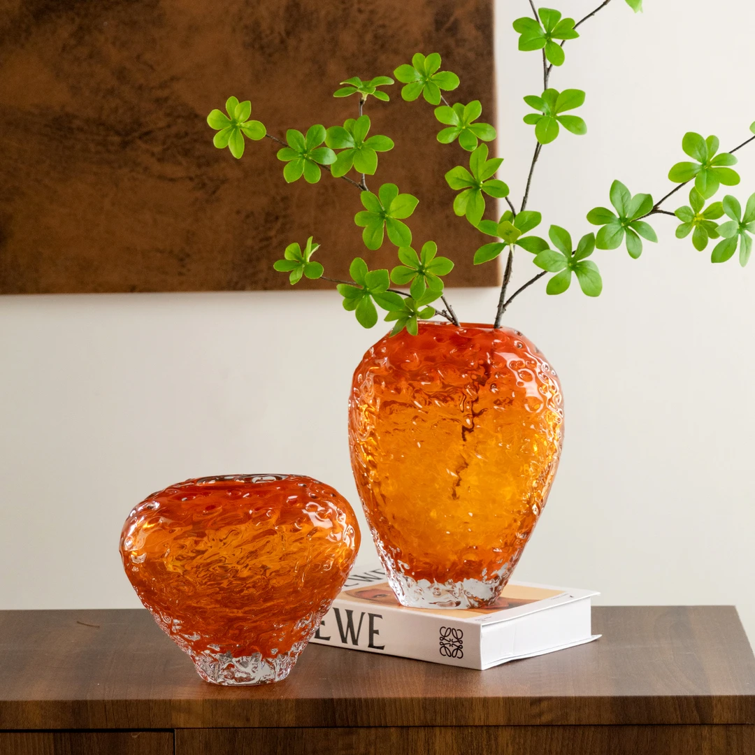 bofan/柏梵琥珀色火山石创意花瓶摆件高端轻奢玄关高货摆件花瓶