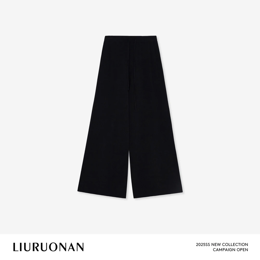 LIURUONAN 25SS【伊力特毛织西裤】纯色极简薄款高腰阔腿休闲裤女