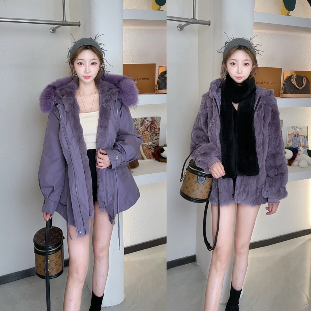 【小狐仙】高端獭兔毛+毛袖内胆一衣三穿收腰显瘦冬季女士派克服