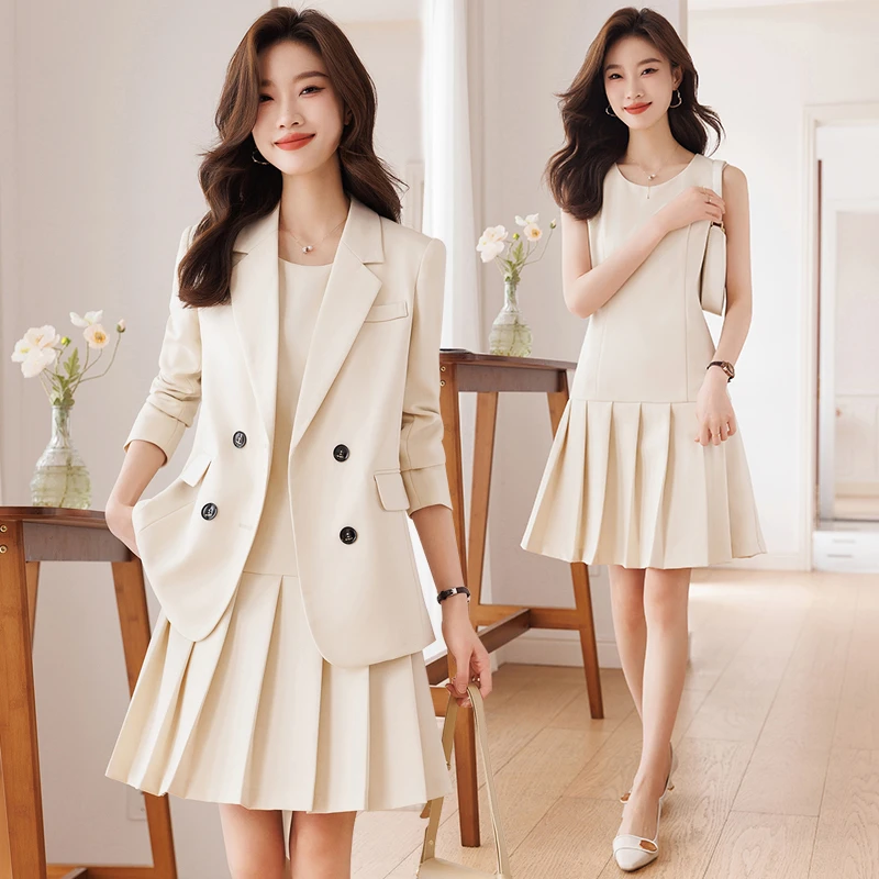 米白色吊带连衣裙女春秋2025新款高级感时尚气质西装内搭无袖裙子