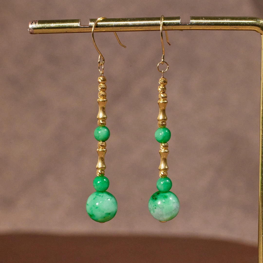 【歪歪】圆珠*翡翠耳钩*18K金镶嵌N6441