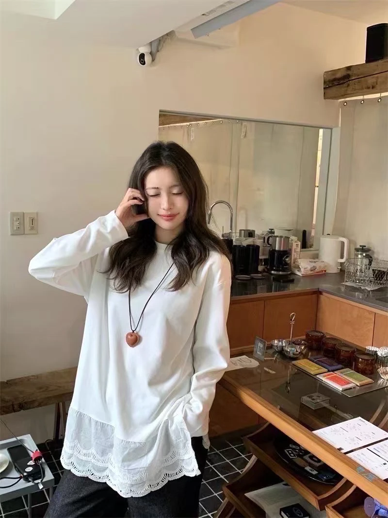 圆领时尚休闲白色中长款百搭秋冬显瘦打底衫ins2535