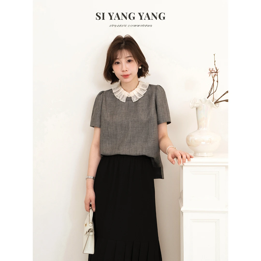 SIYANGTR麻纱蝴蝶结减龄精致新款麻感经典百搭T恤SY501A010SYY