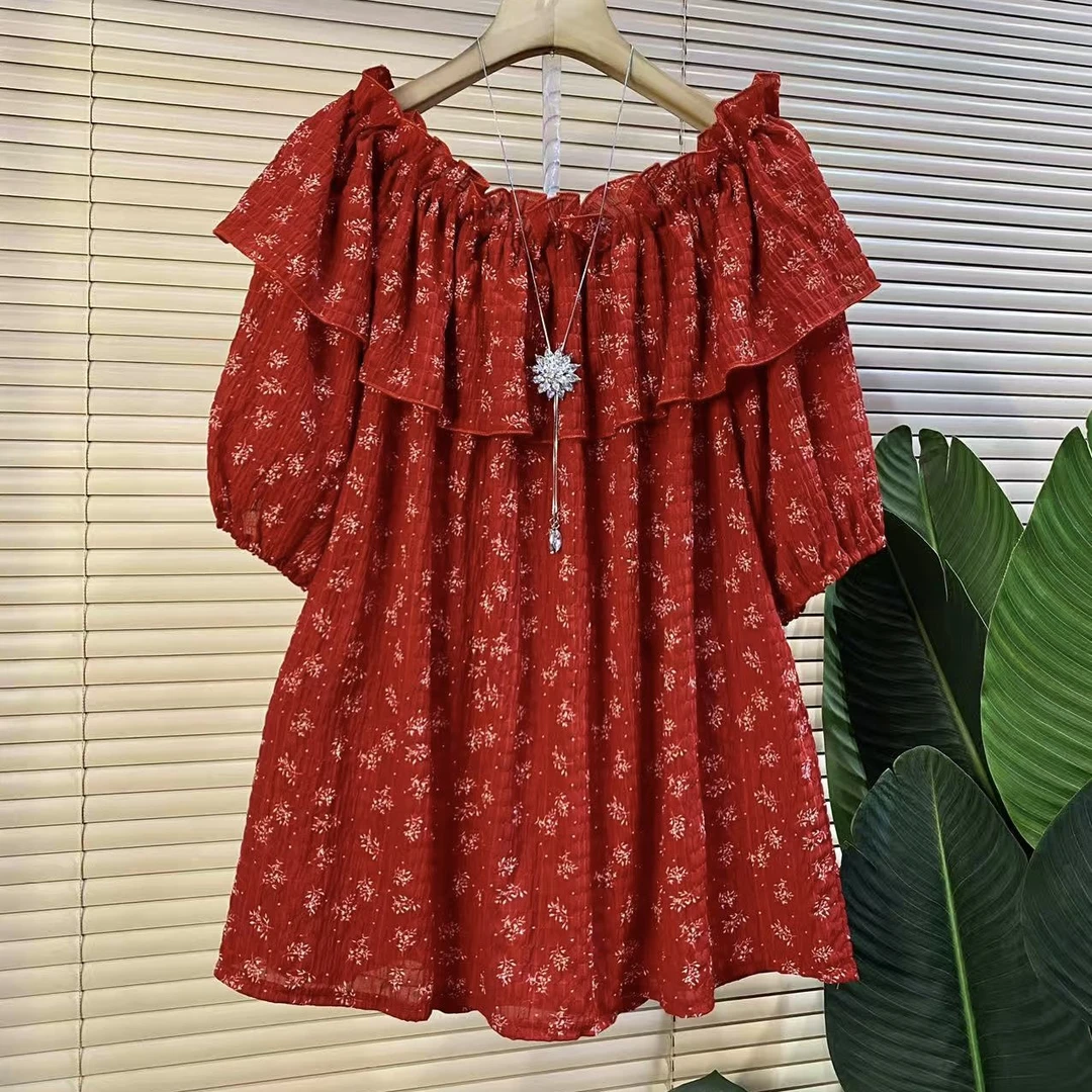 B欧货时尚新款甜美碎花设计减龄短袖上衣